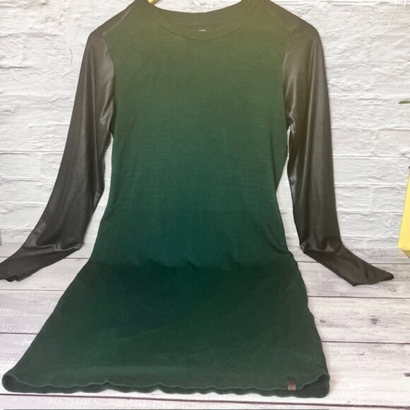 Rudsak Dark Green knit dress, Black vegan leather sleeve - Picture 2 of 6